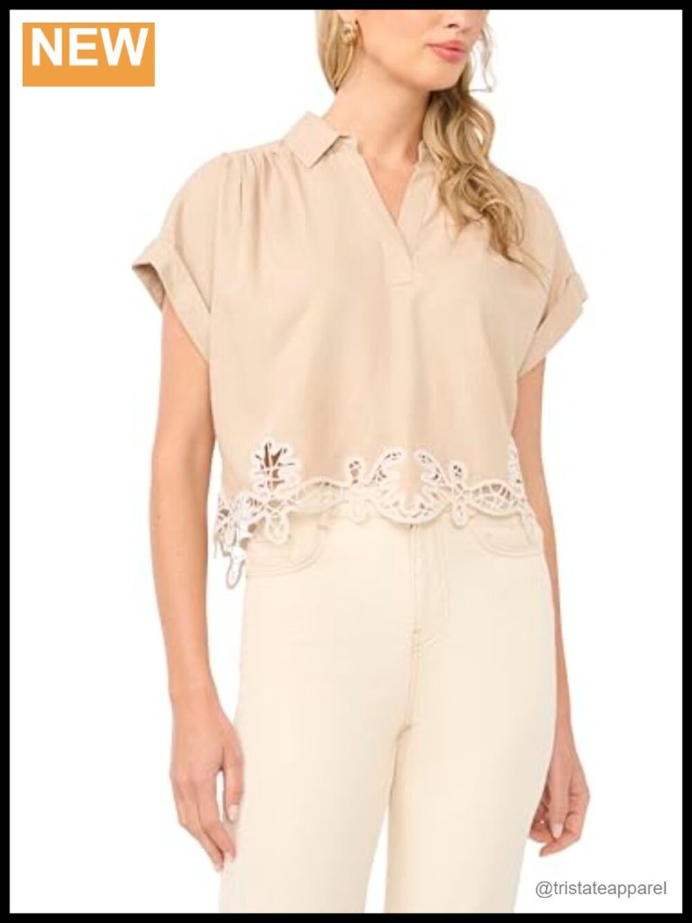 Women's Short Sleeve Collared Blouse 100% Cotton